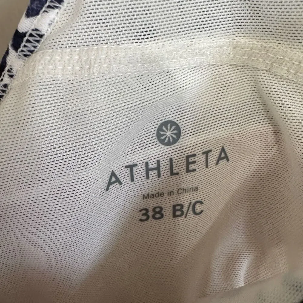 Athleta Zimbabwe Leopard Print High Neck Swim Top Black and White Size 38 B/C